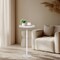 White Marble Side Table, Adjustable Height Round End Table with Raised Edge Tray for Small Spaces